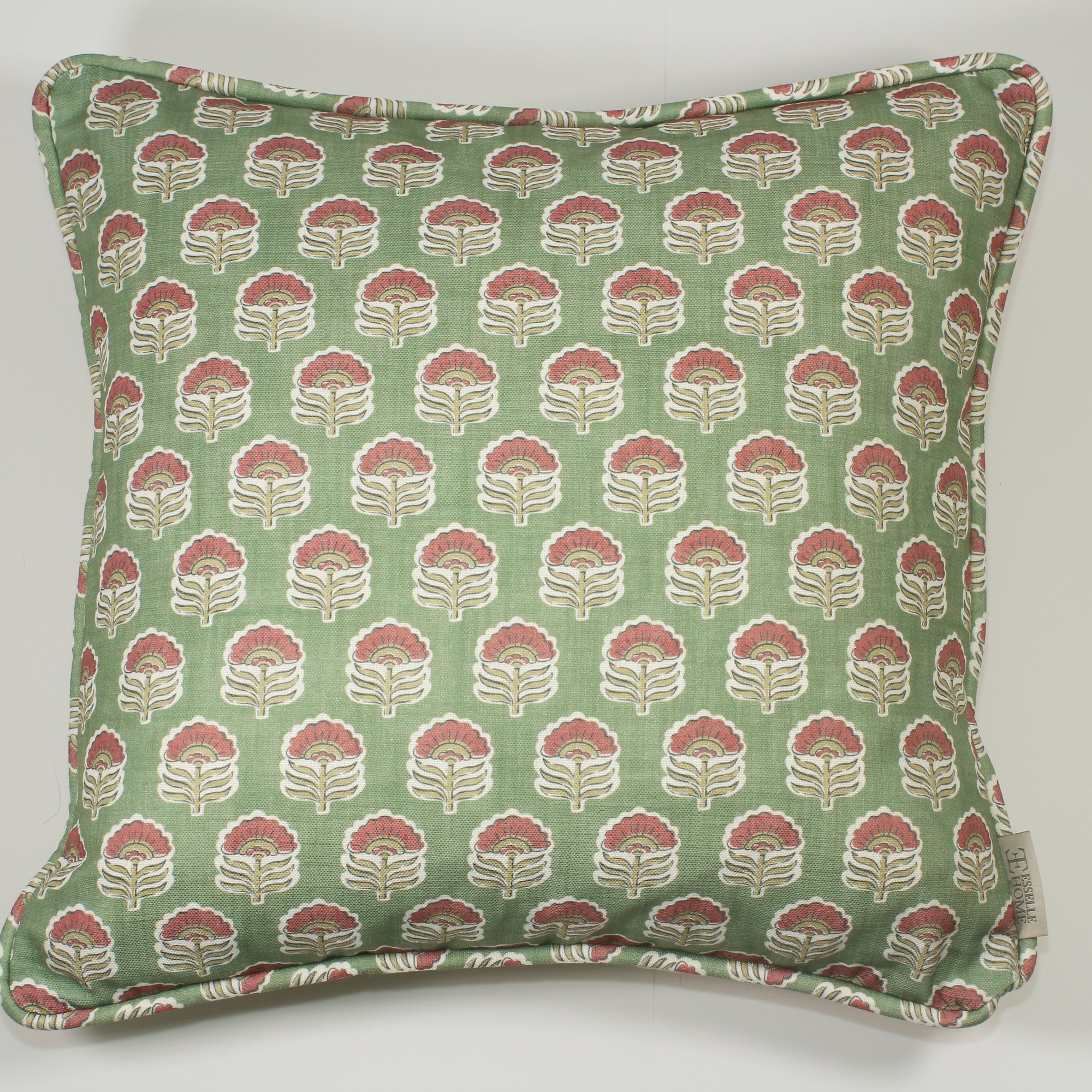 Wallington Floral Modern Cushion In Moss Raspberry Pink